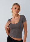 V-NECK SHORT SLEEVE TOP CHARCOAL