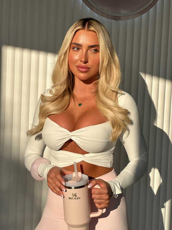 KNOTTED LONG SLEEVE CROP WHITE