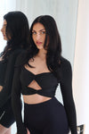 KNOTTED LONG SLEEVE CROP BLACK