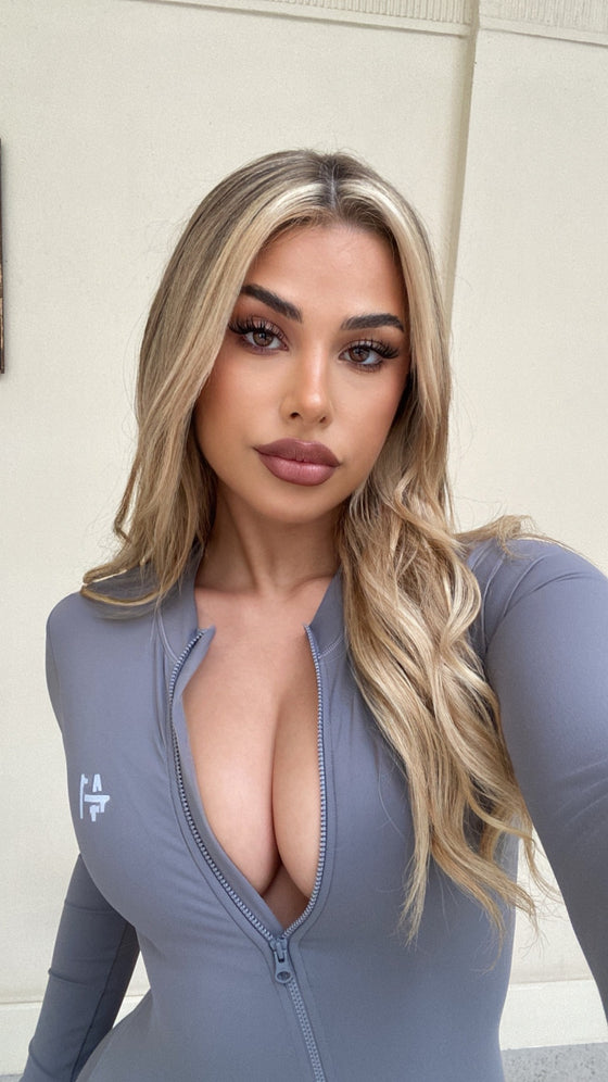 LUXE LONG SLEEVE BACKLESS JUMPSUIT GREY