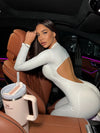 LUXE LONG SLEEVE BACKLESS JUMPSUIT WHITE