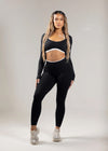 411 Official Core sculpting high-waisted leggings in black seamless women's gym leggings with contouring fit.