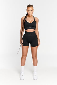 Electric Sports Bra, Black Sports Bra, 411 Official, Padded cup sports bra, black crop top, activewear, gym wear