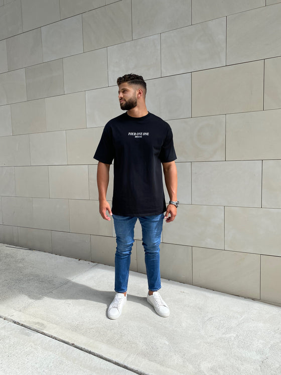 mens tee, cotton tee, over-sized tee, black over-sized tee, mens fashion, 411 official, heavy weight cotton tee 